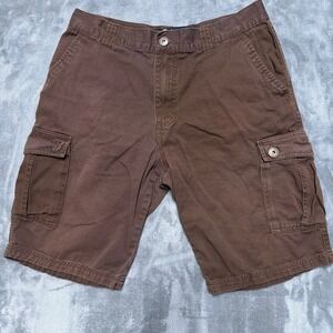 Departed Cargo Shorts Mens 34 Brown 11" Cotton Chocolate Utility Baggy Skate Y2K